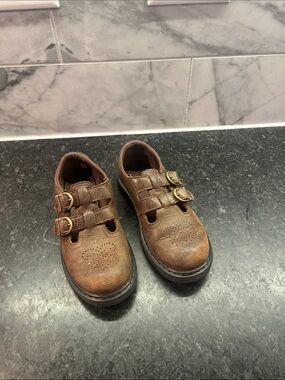 Kids Vintage Brown Leather Double-Buckle DR MARTENS School Shoes
